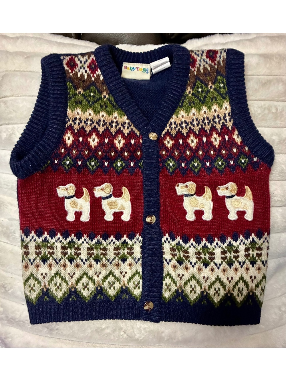 Baby Togs Toddler Boys Knit Sweater Vest 24 Months Fair Isle Dog Puppy